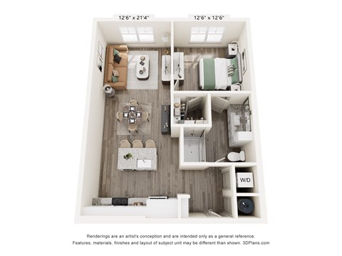 Floor plan for 1 bed, 1 bath, 775 sqft